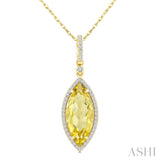 16X7 MM Marquise Shape Lemon Quartz and 1/5 Ctw Round Cut Diamond Semi-Precious Pendant With Chain in 10K Yellow Gold