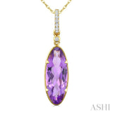 16X6 MM Oval Shape Amethyst and 1/20 Ctw Round Cut Diamond Semi-Precious Pendant With Chain in 10K Yellow Gold