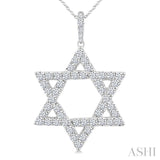 1 1/2 Ctw Star of David Round Cut Diamond Fashion Pendant With Chain in 14K White Gold