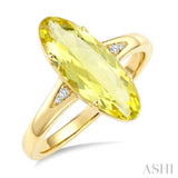 16X6 MM Oval Shape Lemon Quartz and 1/50 Ctw Round Cut Diamond Semi-Precious Ring in 10K Yellow Gold
