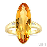 22X8 MM Oval Shape Citrine and 1/50 Ctw Round Cut Diamond Semi-Precious Ring in 14K Yellow Gold