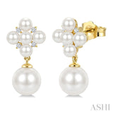 3MM & 7MM White Cultured Pearl and 1/10 Ctw Round Cut Diamond Fashion Earrings in 10K Yellow Gold