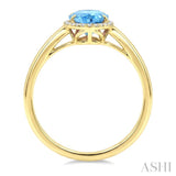 16X6 MM Oval Shape Blue Topaz and 1/6 Ctw Round Cut Diamond Semi-Precious Ring in 10K Yellow Gold