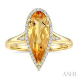 16X6 MM Pear Shape Citrine and 1/6 Ctw Round Cut Diamond Semi-Precious Ring in 10K Yellow Gold