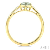 16X6 MM Oval Shape Green Amethyst and 1/50 Ctw Round Cut Diamond Semi-Precious Ring in 10K Yellow Gold