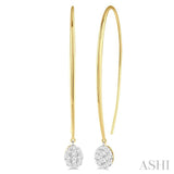 1/2 Ctw Oval Shape Dangler Lovebright Round Cut Diamond Earrings in 14K Yellow and White Gold