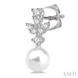 8 MM Cultured Pearls and 1/4 Ctw Round Cut Diamond Earrings in 14K White Gold