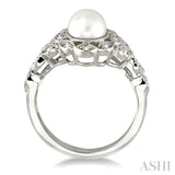 6.5 MM Cultured Pearl and 1/8 ctw Single Cut Diamond Ring in 10K White Gold