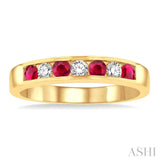 1/5 Ctw Channel Set Round Cut Diamond and 2.5 MM Round Cut Ruby Band in 14K Yellow Gold