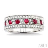 2.6 MM Round Cut Ruby and 5/8 ctw Round Cut Diamond Precious Band in 18K White Gold