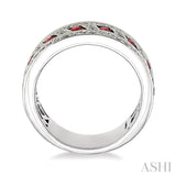 2.6 MM Round Cut Ruby and 5/8 ctw Round Cut Diamond Precious Band in 18K White Gold