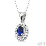 5x3 MM Oval Shape Sapphire and 1/20 Ctw Round Cut Diamond Pendant in 10K White Gold with Chain