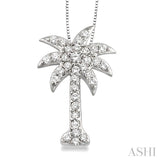 1/2 ctw Round Cut Diamond Palm Tree Pendant in 14K White Gold with Chain
