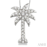1/2 ctw Round Cut Diamond Palm Tree Pendant in 14K White Gold with Chain