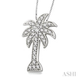 1/2 Ctw Round Cut Diamond Palm Tree Pendant in 14K White Gold with Chain