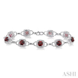 5x5MM Cushion Shape Garnet and 1/6 ctw Single Cut Diamond Bracelet in 10K White Gold