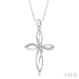 1/10 ctw Round Cut Diamond Cross Pendant in 14K White Gold With Chain