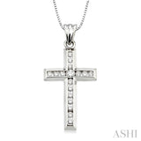 1/2 ctw Round Cut Diamond Cross Pendant in 14K White Gold with Chain