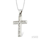1/2 ctw Round Cut Diamond Cross Pendant in 14K White Gold with Chain