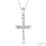 1/10 Ctw Single Cut Diamond Cross Pendant in 10K White Gold with Chain