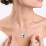 8x8 MM Trillion Cut Blue Topaz and 1/20 Ctw Single Cut Diamond Pendant in 10K White Gold with Chain