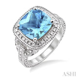 10x10 MM Cushion Shape Blue Topaz and 1/20 ctw Single Cut Diamond Ring in Sterling Silver