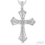 1/20 Ctw Single Cut Diamond Cross Pendant in Sterling Silver with Chain