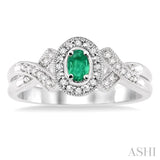 5x3 MM Oval Cut Emerald and 1/50 ctw Single Cut Diamond Ring in Sterling Silver