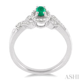 5x3 MM Oval Cut Emerald and 1/50 ctw Single Cut Diamond Ring in Sterling Silver