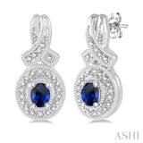 4x3  MM Oval Cut Sapphire and 1/20 ctw Single Cut Diamond Earrings in Sterling Silver