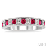 2.5 MM Round Cut Ruby and 1/10 ctw Round Cut Diamond Precious Band in 14K White Gold