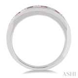 2.5 MM Round Cut Ruby and 1/10 ctw Round Cut Diamond Precious Band in 14K White Gold