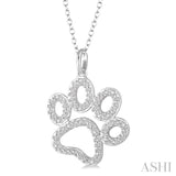 1/20 Ctw Round Cut Diamond Paw Pendant in Sterling Silver with Chain