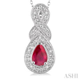 6x4 MM Pear Shape Ruby and 1/50 Ctw Round Cut Diamond Pendant in Sterling Silver with Chain