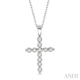 1/10 Ctw Round Cut Diamond Cross Pendant in Sterling Silver with Chain