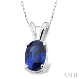 6x4 MM Oval Cut Sapphire Pendant in 14K White Gold with Chain