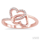 1/10 ctw Round Cut Diamond Twins Heart Shape Ring in 10K Rose Gold