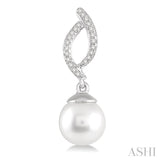 7x7 MM Round Cut Cultured Pearls and 1/6 ctw Round Cut Diamond Earrings in 10K White Gold