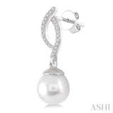 7x7 MM Round Cut Cultured Pearls and 1/6 ctw Round Cut Diamond Earrings in 10K White Gold