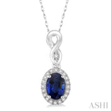 6x4 MM Oval Cut Sapphire and 1/10 ctw Round Cut Diamond Pendant in 10K White Gold with Chain
