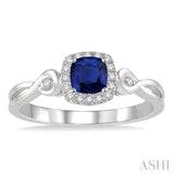 4x4 MM Cushion Shape Sapphire and 1/10 ctw Round Cut Diamond Ring in 10K White Gold