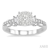 3/4 Ctw Round and Baguette Diamond Lovebright Engagement Ring in 14K White Gold