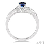 6x4 MM Oval Cut Sapphire and 1/6 Ctw Round Cut Diamond Ring in 10K White Gold