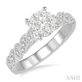 3/8 ctw Round Cut Diamond Lovebright Vintage Engagement Ring in 14K White Gold