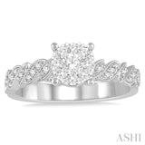 3/8 ctw Round Cut Diamond Lovebright Vintage Engagement Ring in 14K White Gold
