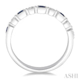 2 MM Princess Shape Sapphire and 1/50 ctw Round Diamond Precious Stone Wedding Band in 14K White Gold
