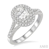 1 ctw Diamond Engagement Ring with 1/2 ct Oval Cut Center Stone in 14K White Gold