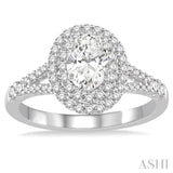 1 ctw Diamond Engagement Ring with 1/2 ct Oval Cut Center Stone in 14K White Gold