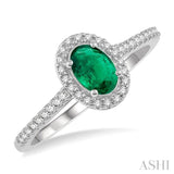 1/5 Ctw Oval Shape 6x4 MM Emerald & Round Cut Diamond Precious Ring in 10K White Gold