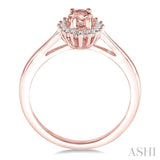 6X4MM Oval Cut Morganite Center and 1/8 Ctw Round Cut Diamond Halo Precious Stone Ring in 10K Rose Gold